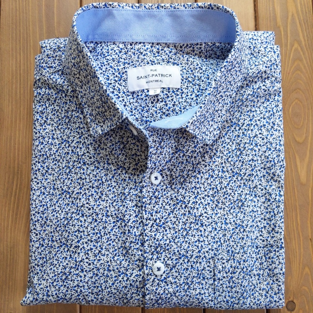 Rue Saint-Patrick Montreal Men’s Blue White Floral Cotton Long Sleeve Button up